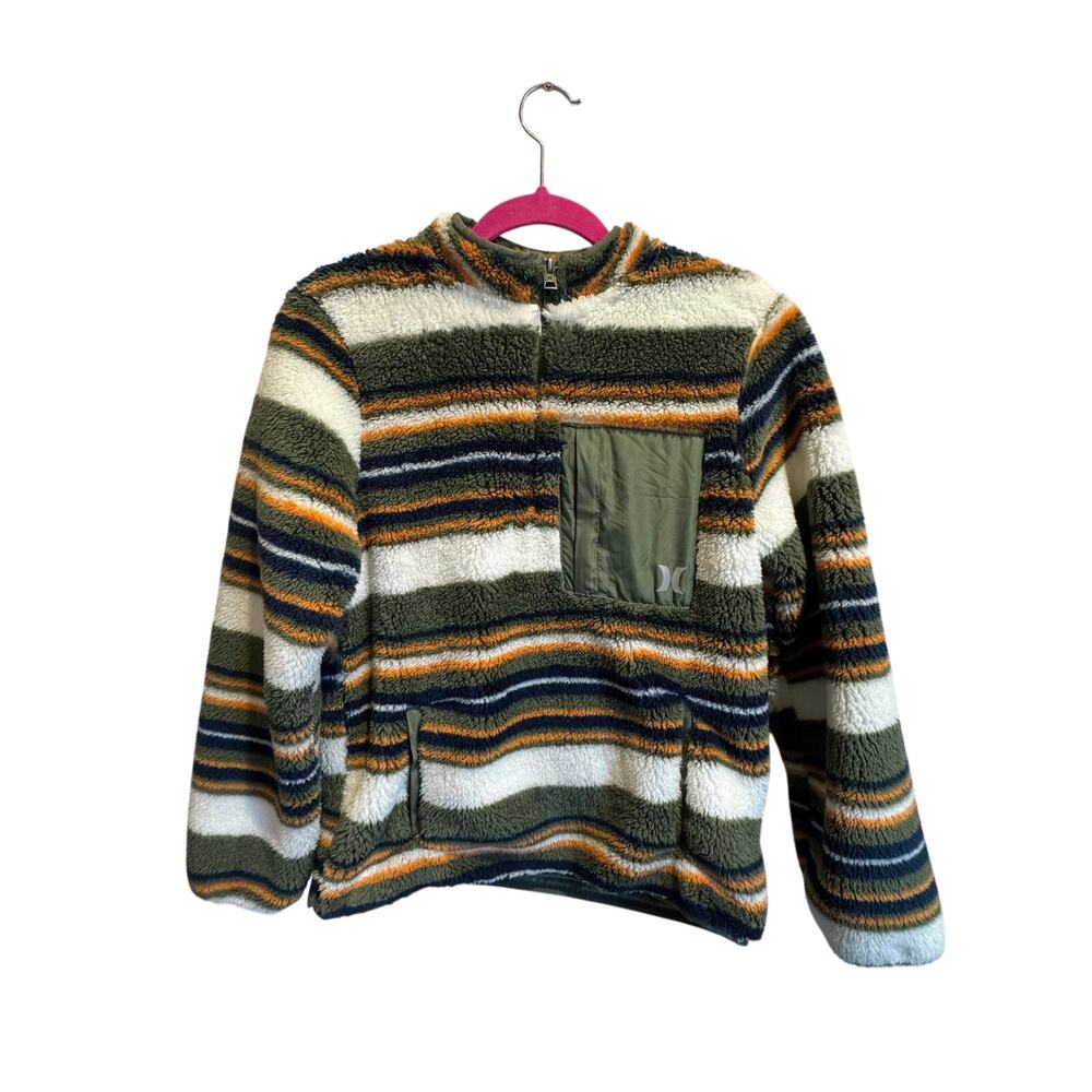 Hurley Boys Sherpa Quarter Zip Pullover Striped Cozy Fleece XL 14/16 NWT